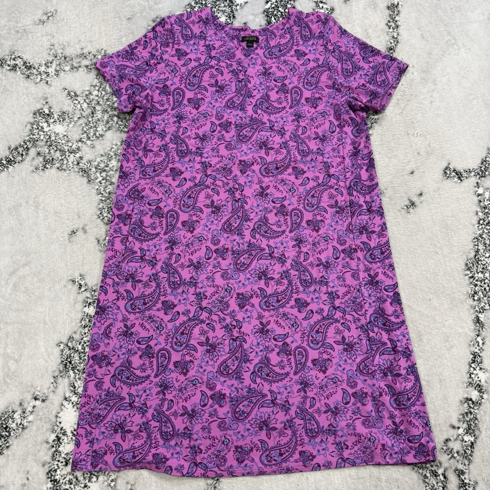 J Jill Wearever Collection Dress Womens Large‎ Pink Paisley Stretch Shift Casual